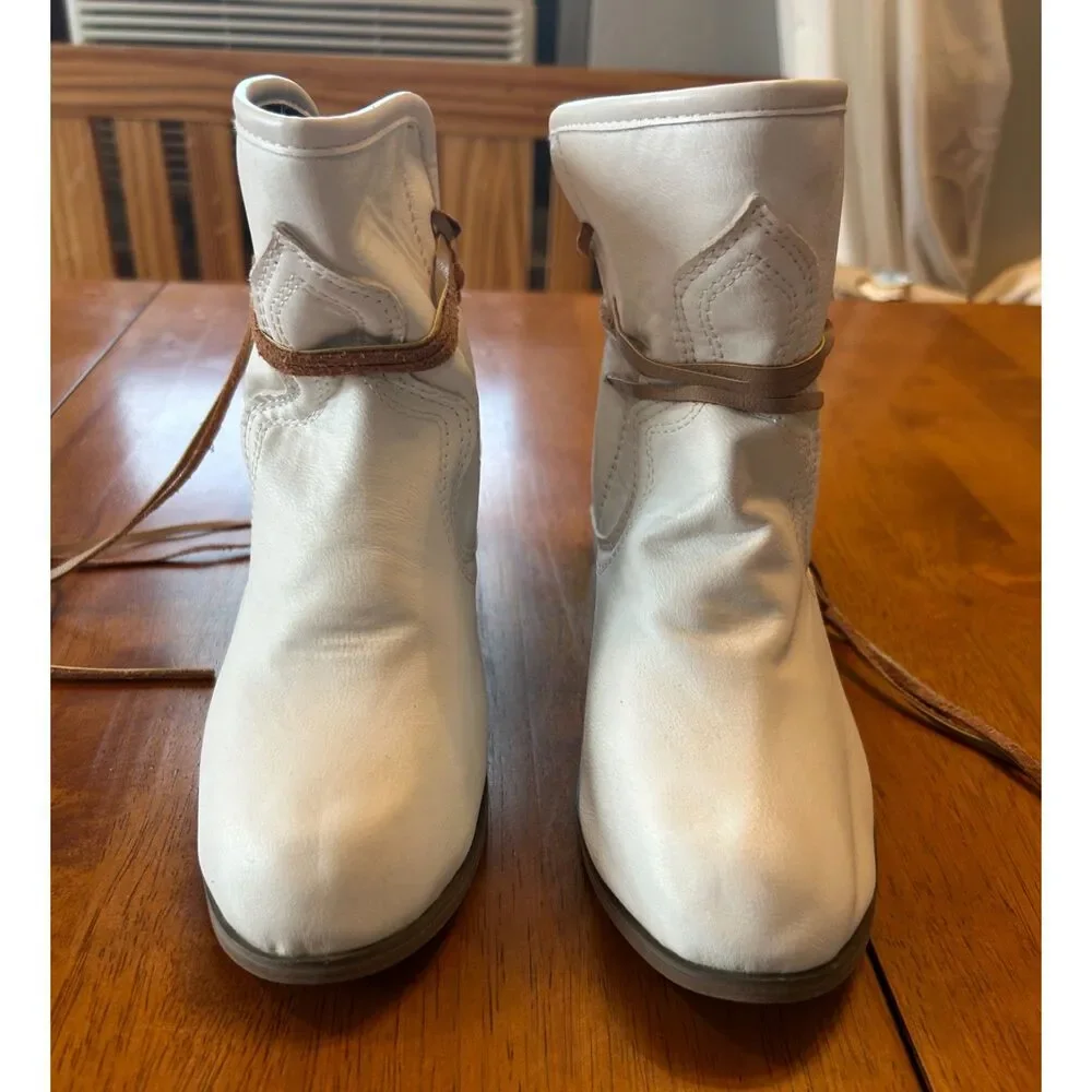 White Brown Lace Up Ankle Booties
